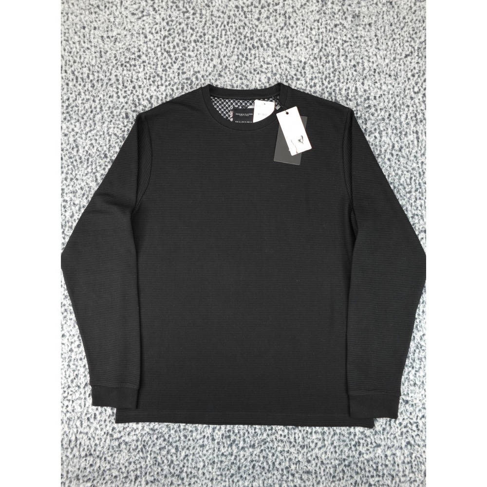 Denim & Flower Ricky Singh Men XL Black Textured Knit Long Sleeve Crewneck Shirt